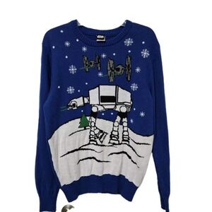 Star Wars Sweater Adult Medium Blue White Crewneck Winter Snowflakes VGUC
